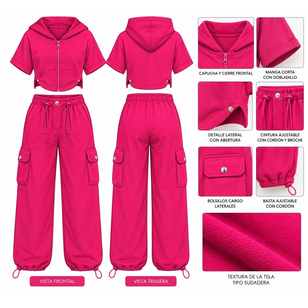 Conjunto deportivo de 2 piezas en color fucsia intenso